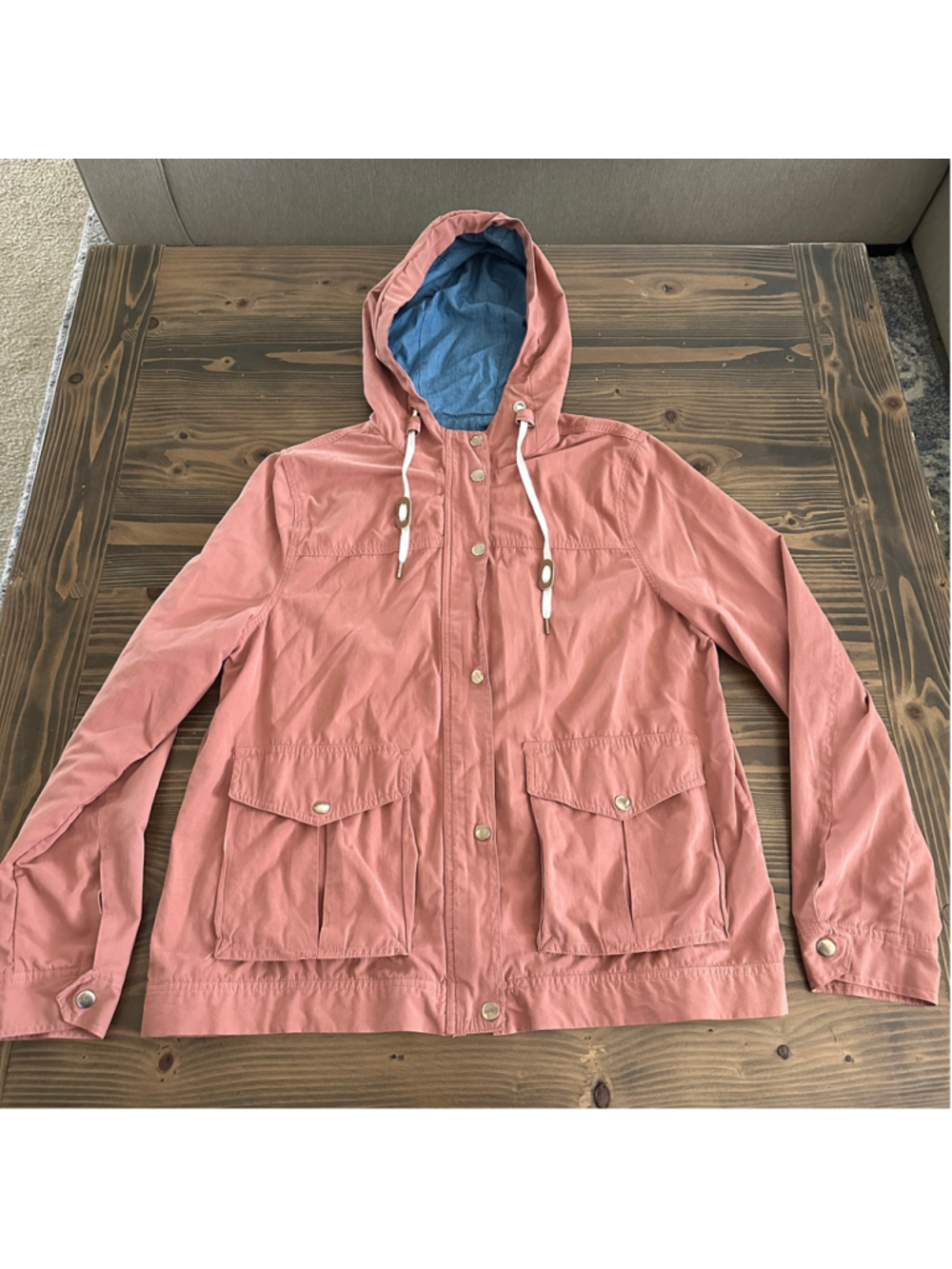 Forever 21 Women's Utility Jacket Size L Dusty Pink Hooded Chambray Lined